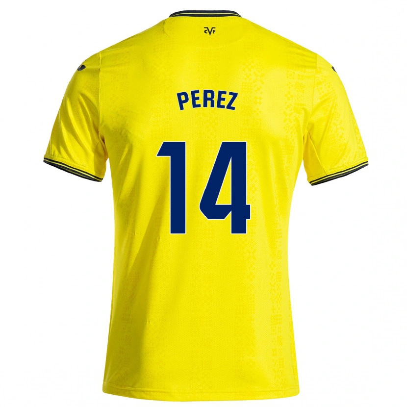 Danxen Kinder Nerea Pérez #14 Gelb Schwarz Heimtrikot Trikot 2024/25 T-Shirt