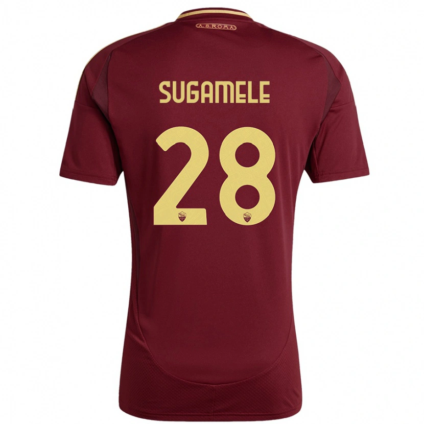 Danxen Kinder Alessandro Sugamele #28 Rot Braun Gold Heimtrikot Trikot 2024/25 T-Shirt