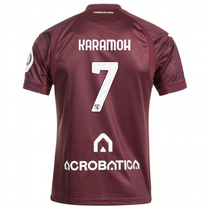Danxen Kinder Yann Karamoh #7 Kastanienbraun Weiß Heimtrikot Trikot 2024/25 T-Shirt