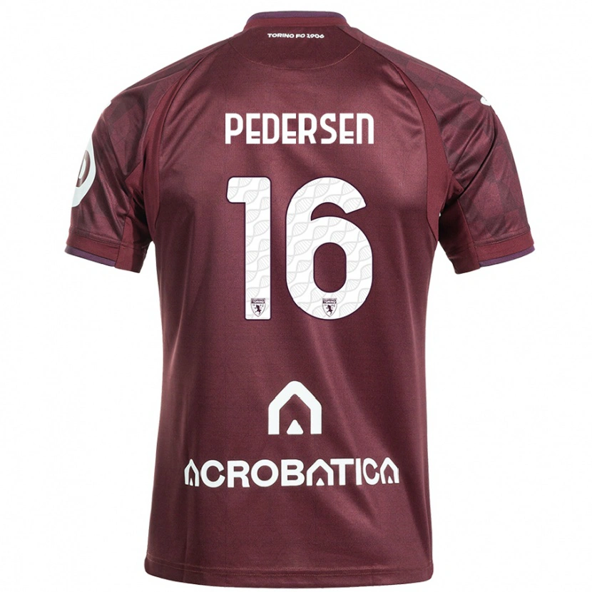 Danxen Kinder Marcus Pedersen #16 Kastanienbraun Weiß Heimtrikot Trikot 2024/25 T-Shirt