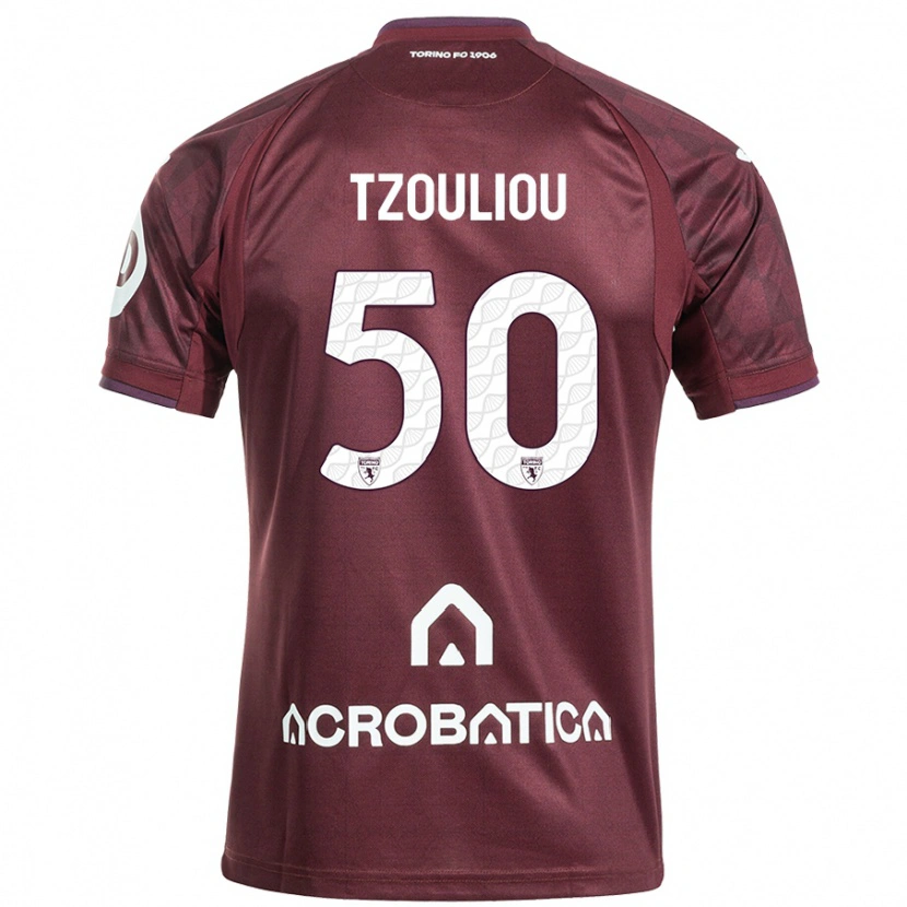 Danxen Kinder Dimitrianos Tzouliou #50 Kastanienbraun Weiß Heimtrikot Trikot 2024/25 T-Shirt
