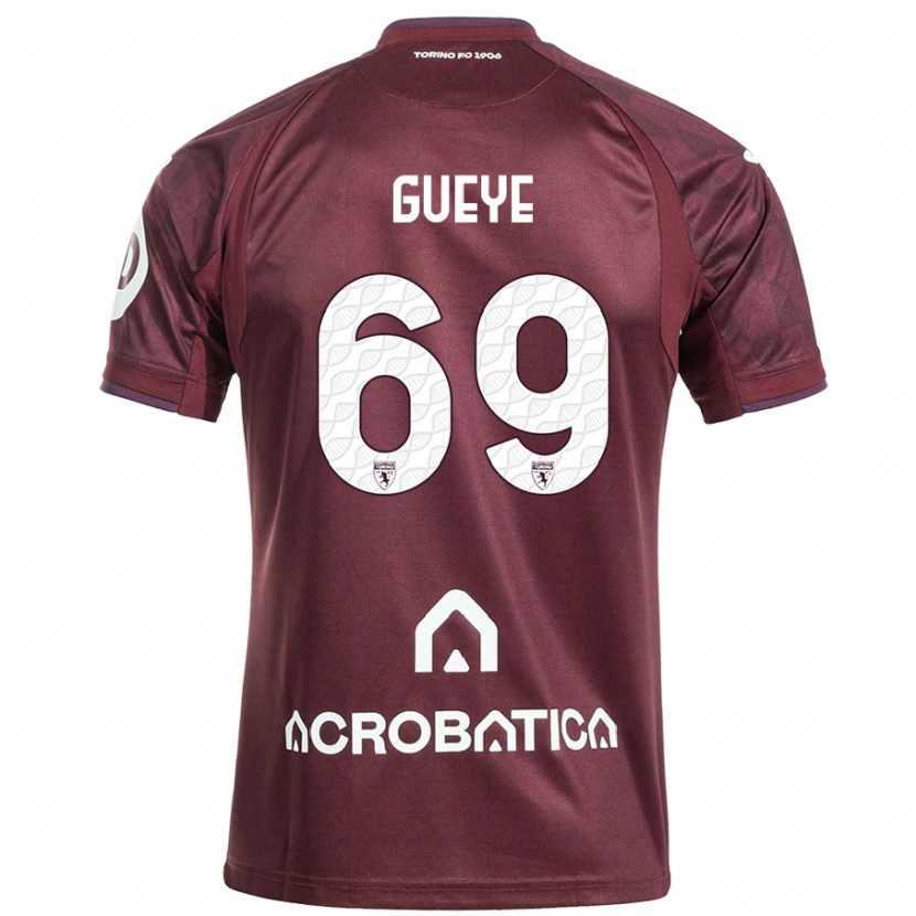 Danxen Kinder Ousmane Gueye #69 Kastanienbraun Weiß Heimtrikot Trikot 2024/25 T-Shirt
