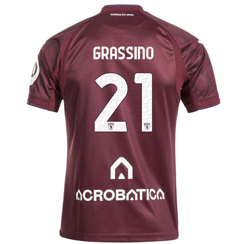 Danxen Kinder Giulia Grassino #21 Kastanienbraun Weiß Heimtrikot Trikot 2024/25 T-Shirt