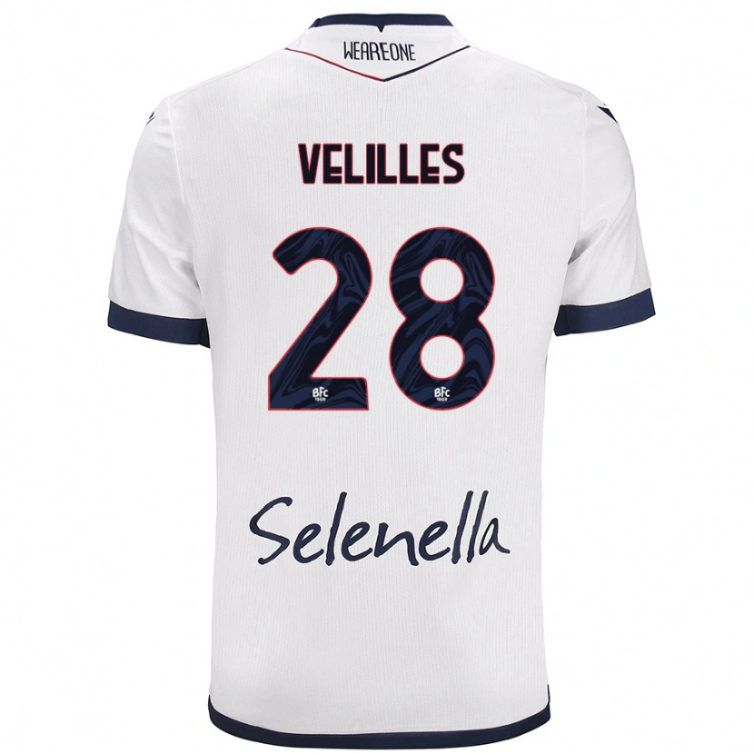 Danxen Kinder Aarón Velilles #28 Weiß Königsblau Auswärtstrikot Trikot 2024/25 T-Shirt