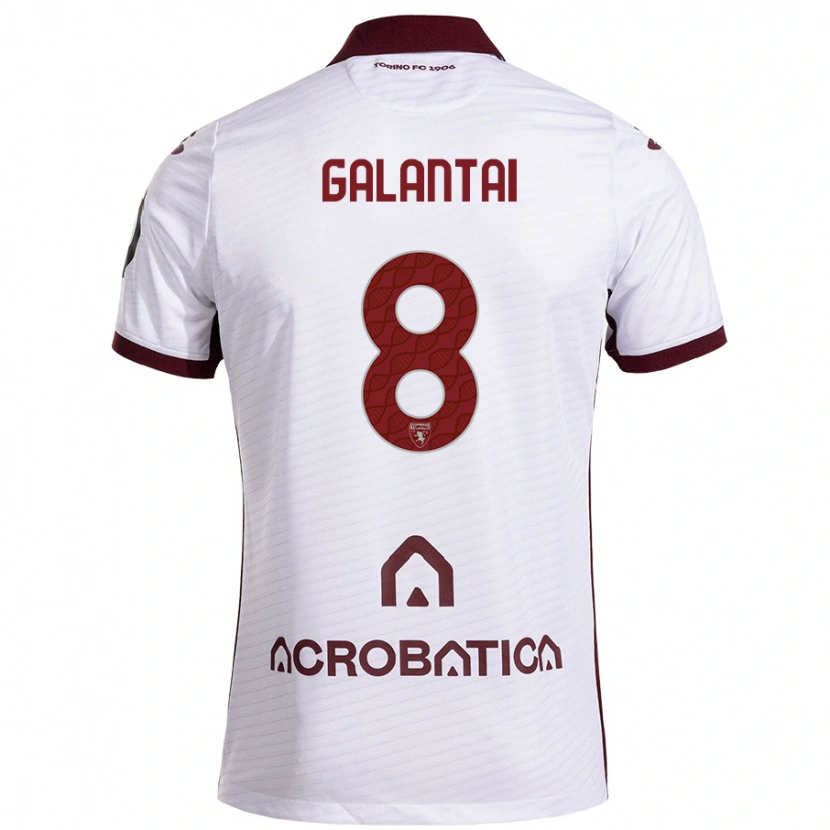 Danxen Kinder Tamás Galántai #8 Weiß Kastanienbraun Auswärtstrikot Trikot 2024/25 T-Shirt