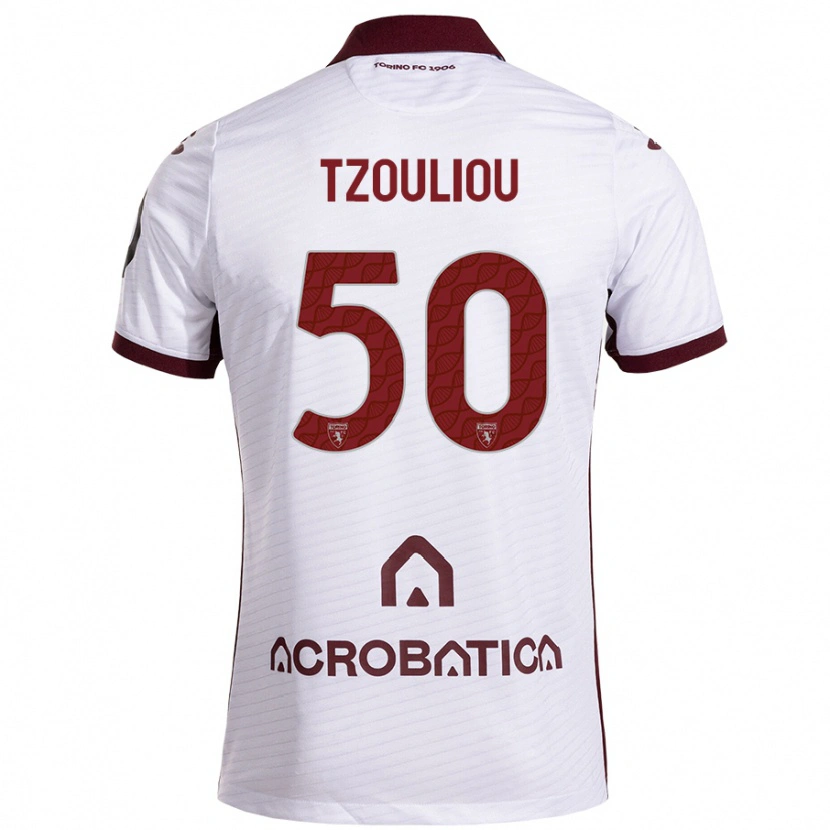 Danxen Kinder Dimitrianos Tzouliou #50 Weiß Kastanienbraun Auswärtstrikot Trikot 2024/25 T-Shirt