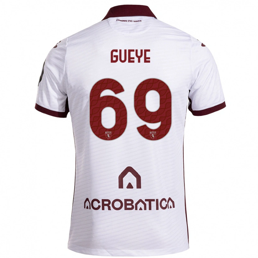 Danxen Kinder Ousmane Gueye #69 Weiß Kastanienbraun Auswärtstrikot Trikot 2024/25 T-Shirt