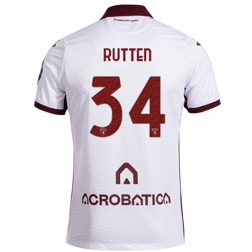 Danxen Kinder Jill Rutten #34 Weiß Kastanienbraun Auswärtstrikot Trikot 2024/25 T-Shirt