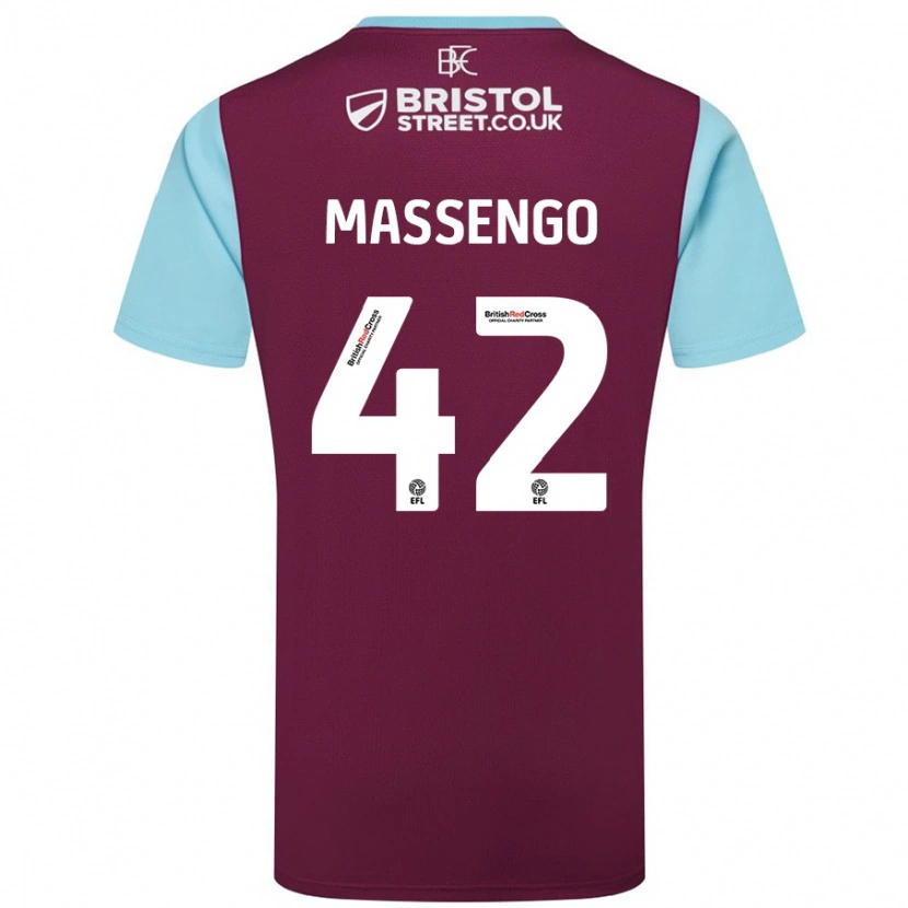 Danxen Kinder Han-Noah Massengo #42 Burgunderrot Himmelblau Heimtrikot Trikot 2024/25 T-Shirt