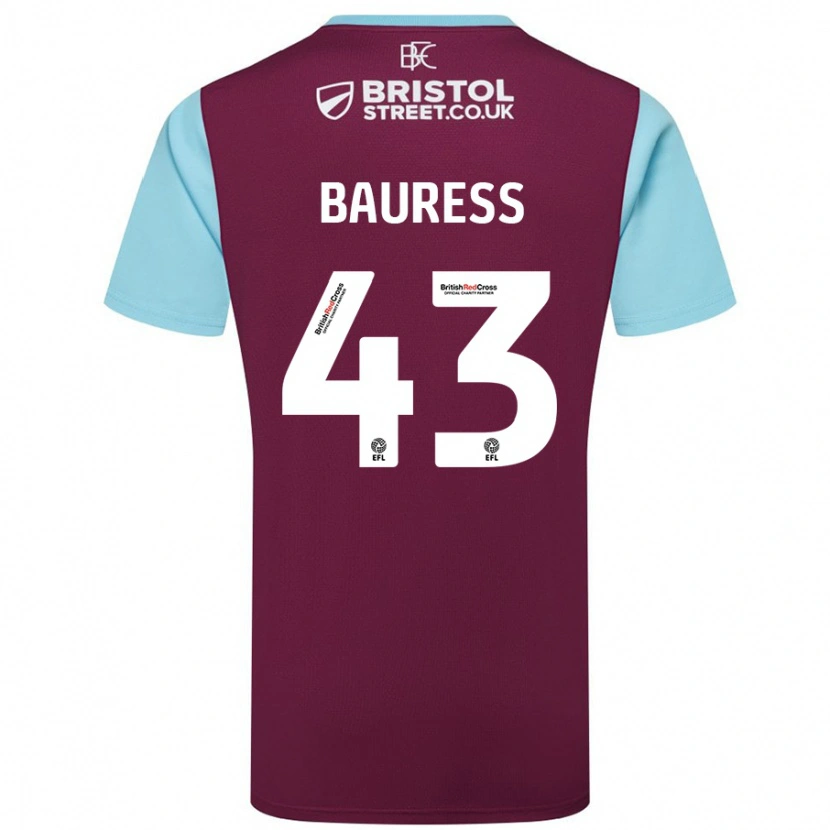Danxen Kinder Joe Bauress #43 Burgunderrot Himmelblau Heimtrikot Trikot 2024/25 T-Shirt