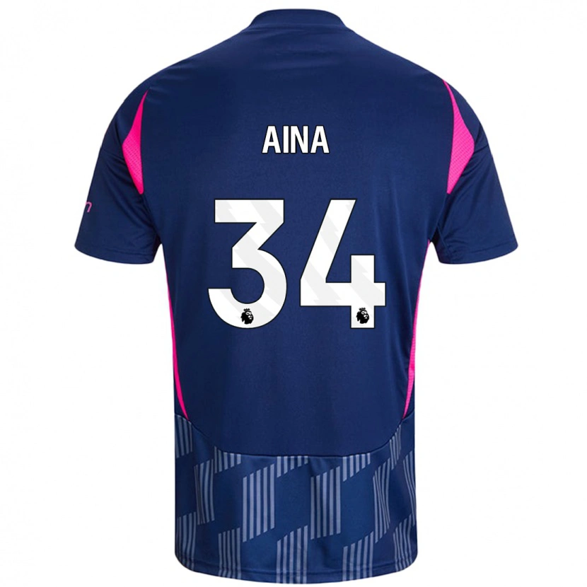 Danxen Kinder Ola Aina #34 Königsblau Rosa Auswärtstrikot Trikot 2024/25 T-Shirt