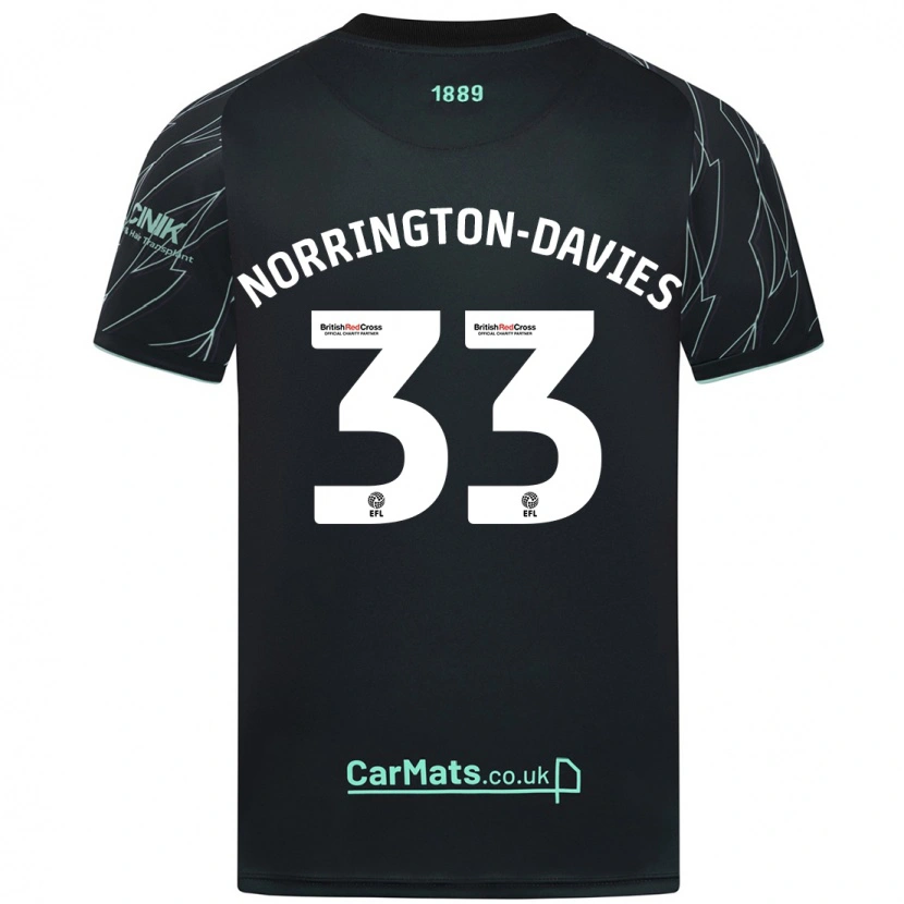 Danxen Kinder Rhys Norrington-Davies #33 Schwarz Grün Auswärtstrikot Trikot 2024/25 T-Shirt