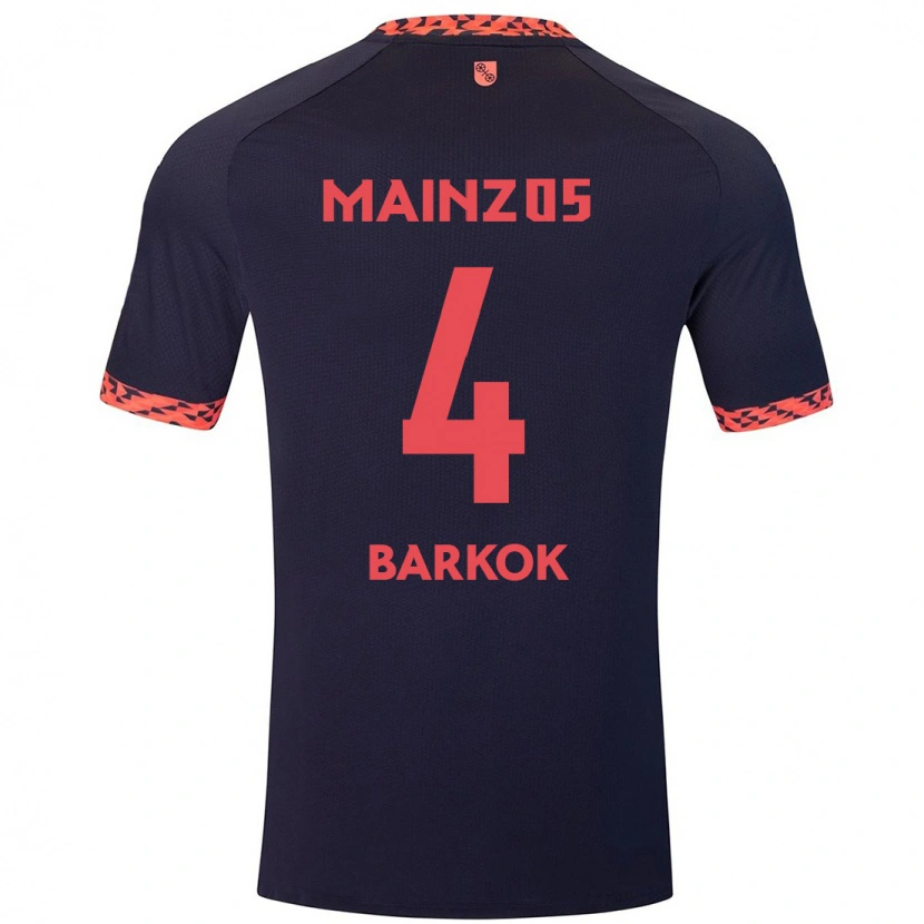 Danxen Kinder Aymen Barkok #4 Blau Korallenrot Auswärtstrikot Trikot 2024/25 T-Shirt