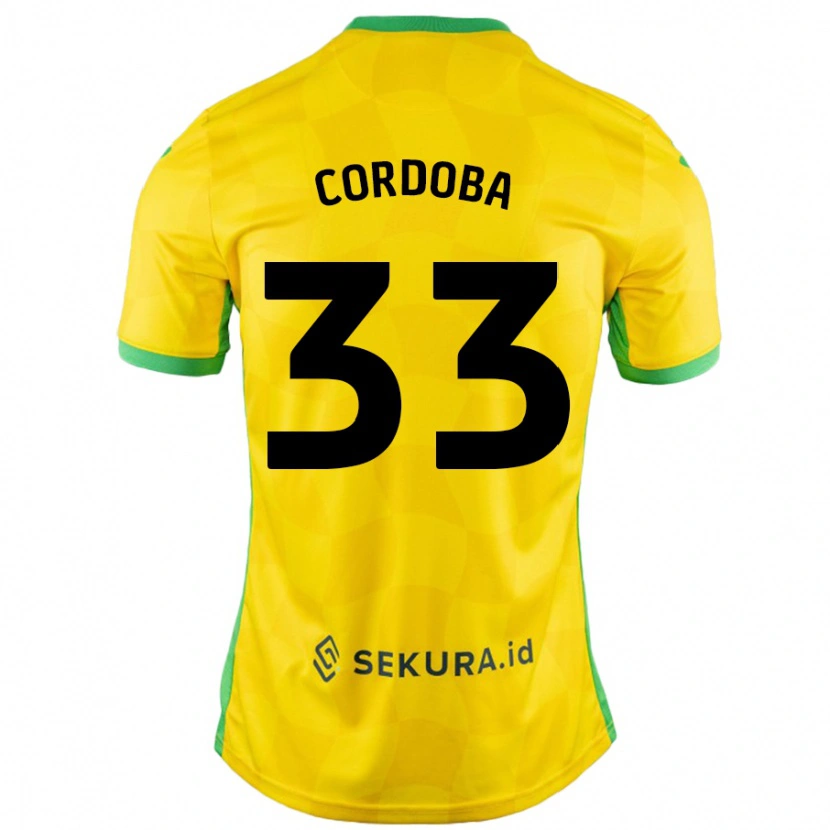 Danxen Kinder José Córdoba #33 Gelb Grün Heimtrikot Trikot 2024/25 T-Shirt