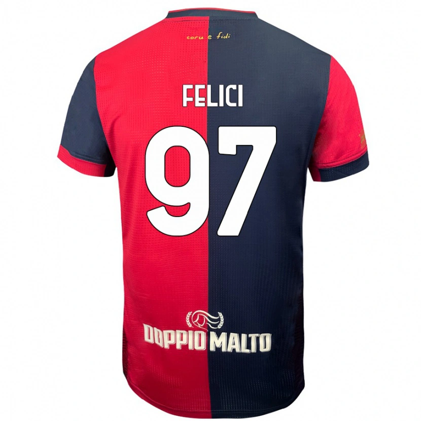 Danxen Kinder Mattia Felici #97 Rot Dunkleres Blau Heimtrikot Trikot 2024/25 T-Shirt