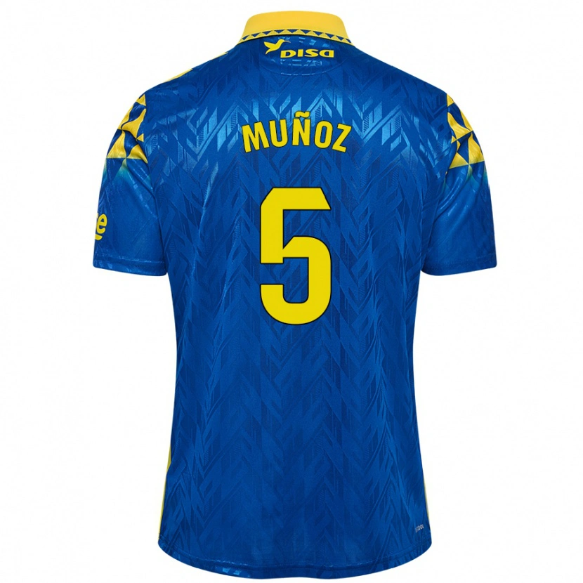 Danxen Kinder Javi Muñoz #5 Blau Gelb Auswärtstrikot Trikot 2024/25 T-Shirt