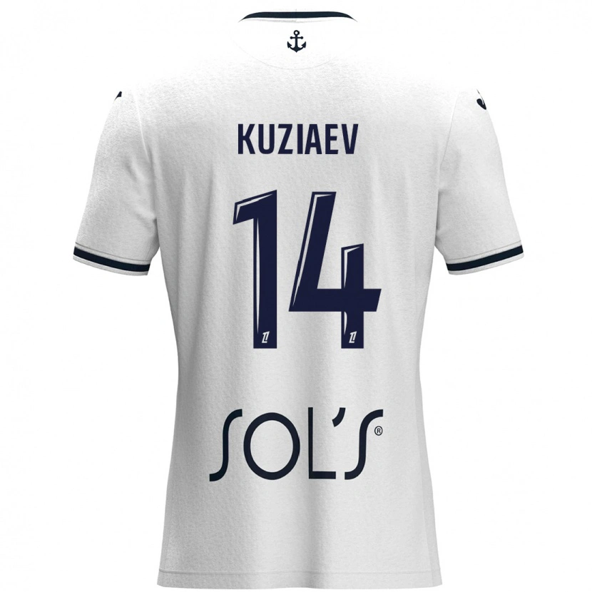 Danxen Kinder Daler Kuzyaev #14 Weiß Dunkelblau Auswärtstrikot Trikot 2024/25 T-Shirt