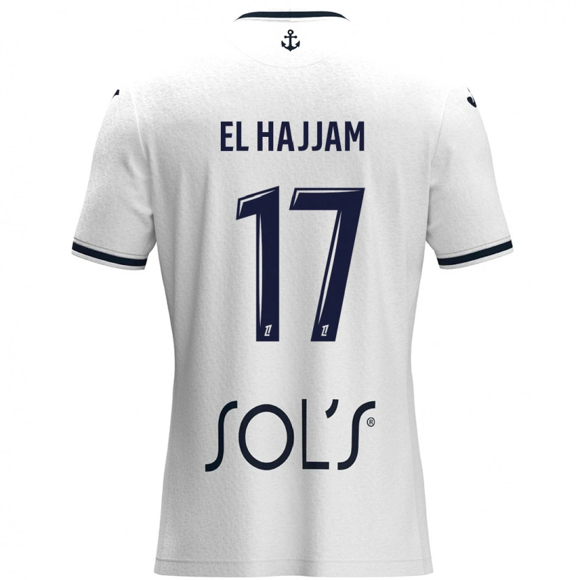 Danxen Kinder Oualid El Hajjam #17 Weiß Dunkelblau Auswärtstrikot Trikot 2024/25 T-Shirt