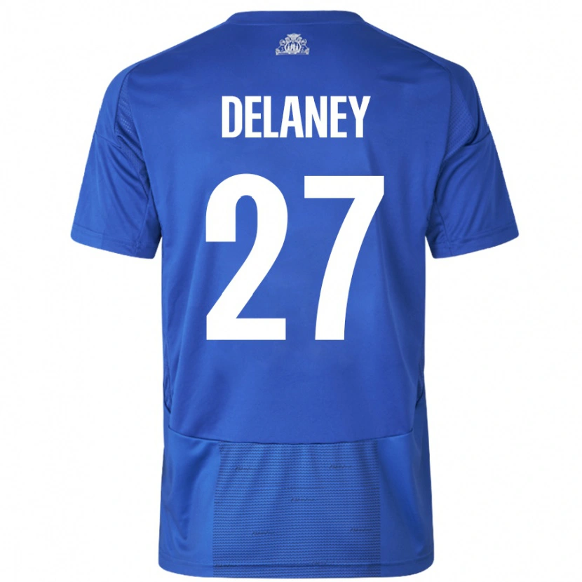 Danxen Kinder Thomas Delaney #27 Weiß Blau Auswärtstrikot Trikot 2024/25 T-Shirt