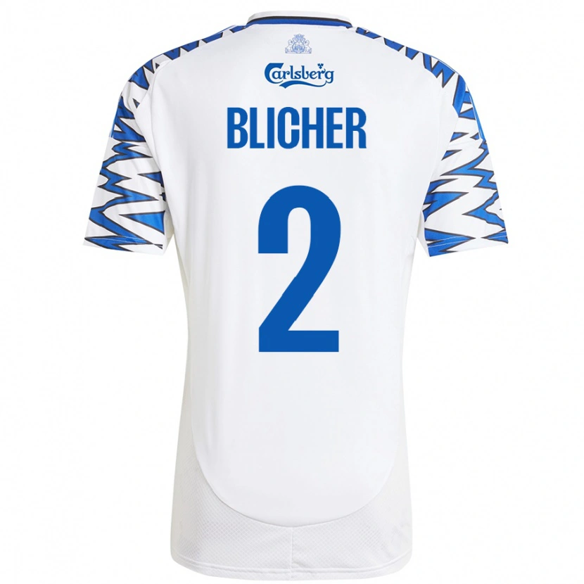 Danxen Herren Nicolai Blicher #2 Weiß Himmelblau Heimtrikot Trikot 2024/25 T-Shirt