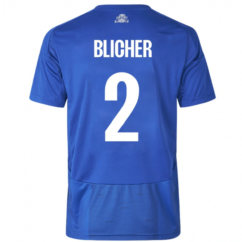 Danxen Damen Nicolai Blicher #2 Weiß Blau Auswärtstrikot Trikot 2024/25 T-Shirt
