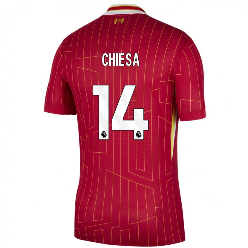 Danxen Kinder Federico Chiesa #14 Rot Gelb Weiß Heimtrikot Trikot 2024/25 T-Shirt