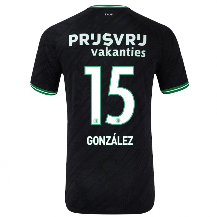 Danxen Kinder Facundo González #15 Schwarz Grün Auswärtstrikot Trikot 2024/25 T-Shirt